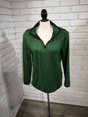 Xersion Ladies Size XL Dark Green w/ Black 1/4 Zip Performance Wear Polo